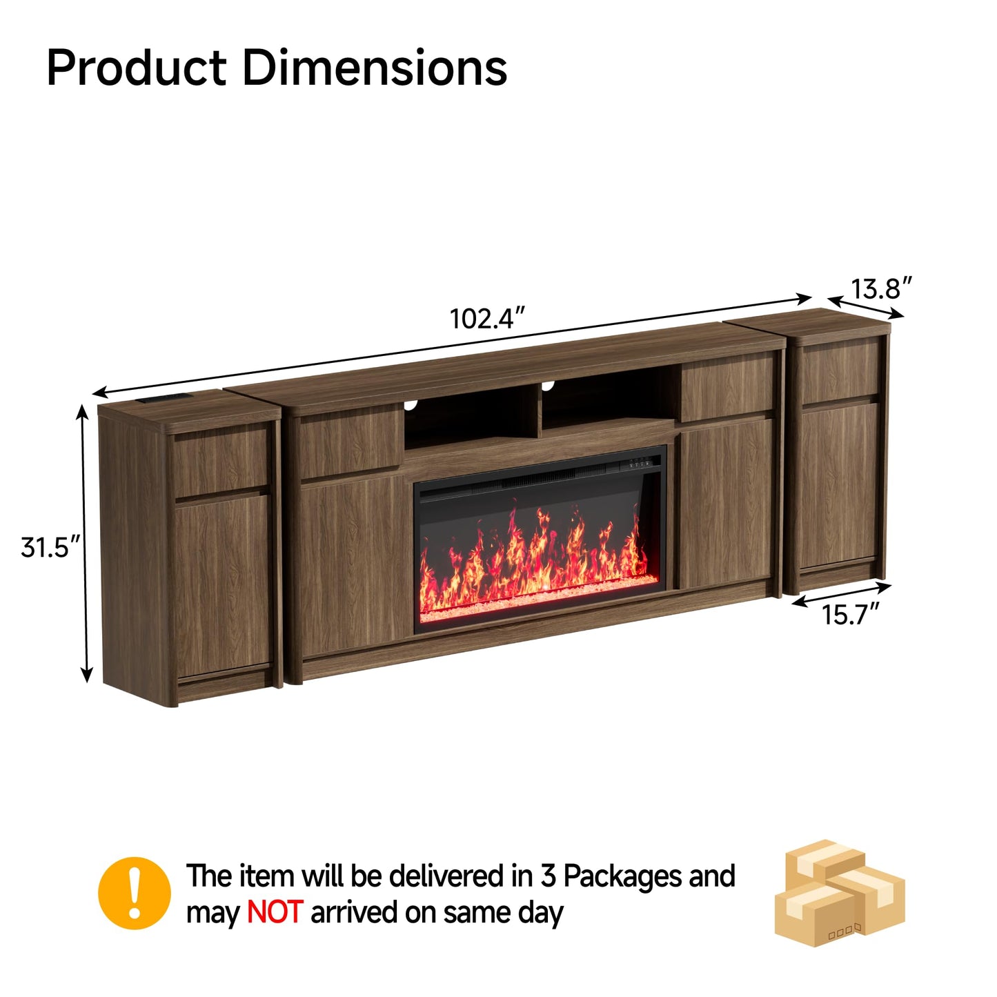100”Fireplace TV Stand w/Drawer,Fluted Entertainment Center,36" Fireplace w/LED Flame,Fits TVs Up to 100",Modern Media Console with Storage Cabinet & Adjustable Shelves,Living Room,Walnut