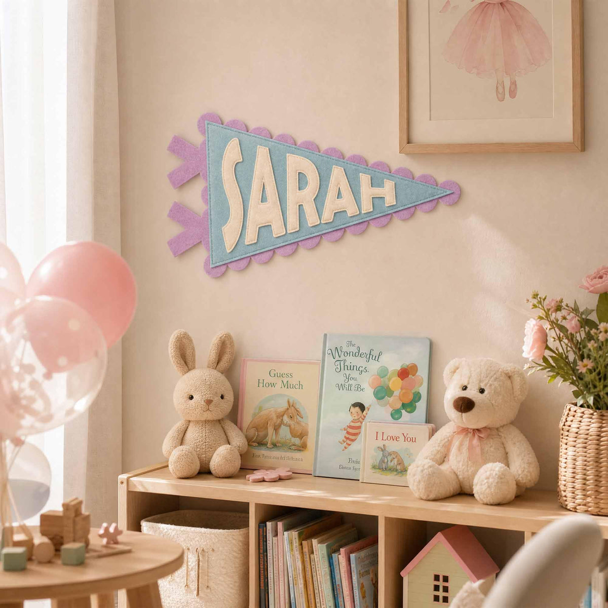 Custom Felt Name Pennant, Design Your Own Color and Font, Personalized Nursery Wall Banner