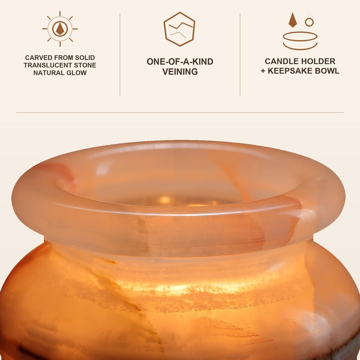 Artsolute Translucent Natural Stone Tea Light Candle Holder, 5.9 Inch