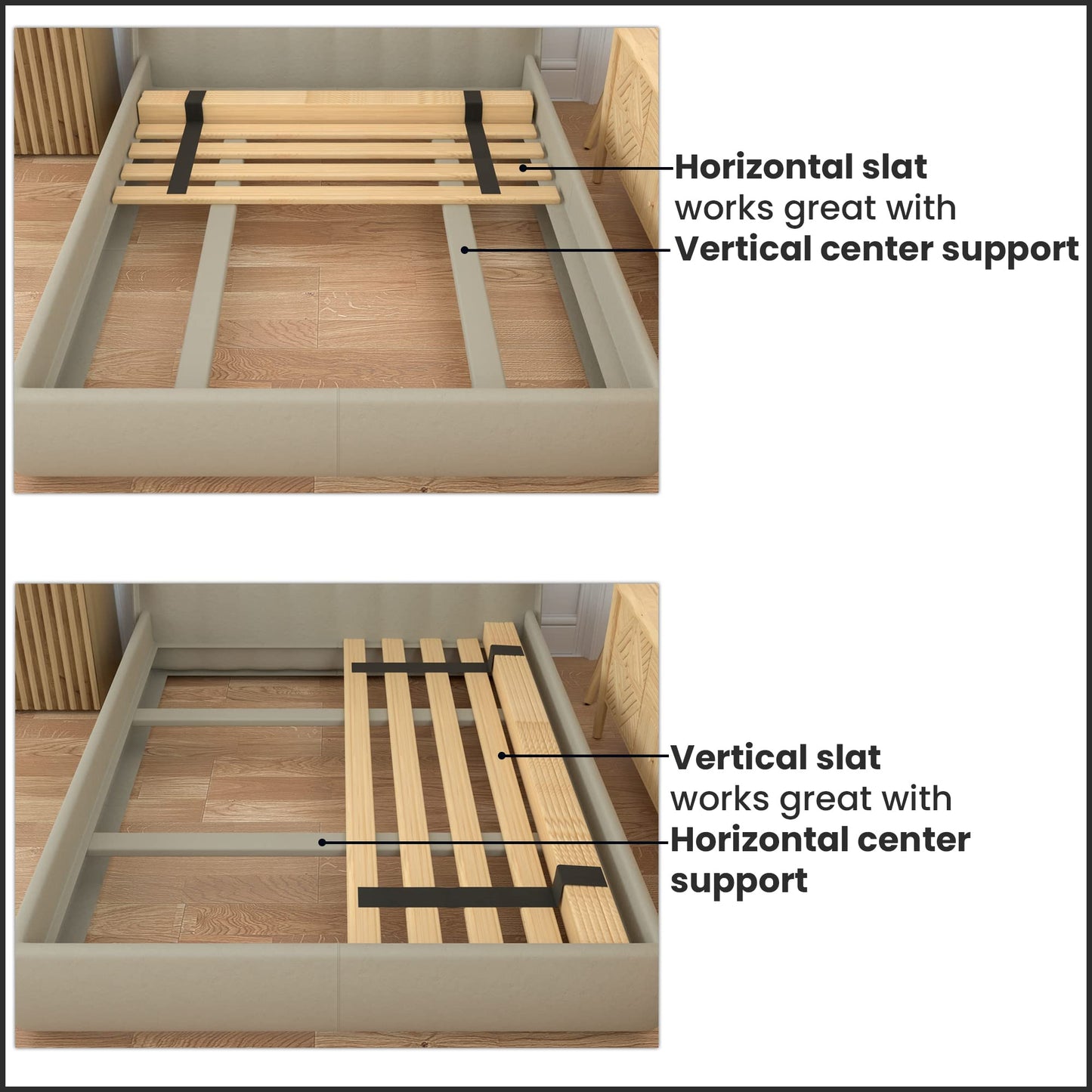 Greaton, 0.68-Inch Vertical Wooden Bunkie Board/Bed Slats, Full XL, Beige