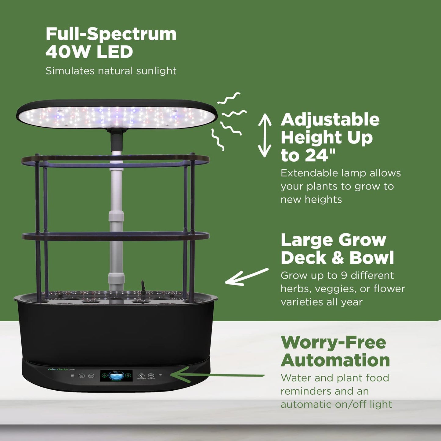 AeroGarden Bounty - Indoor Garden with LED Grow Light, WiFi and Alexa Compatible, Black
