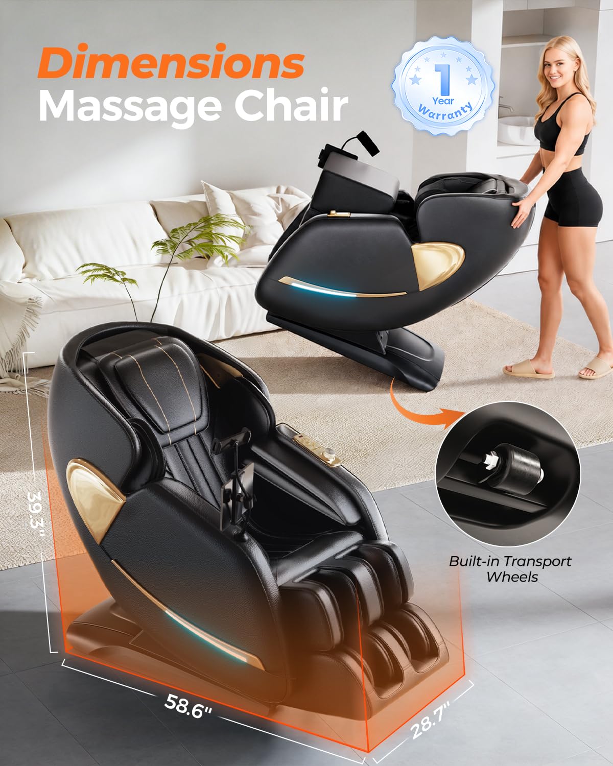 HaiyoHBED 2026 4D Massage Chair Full Body, PU Leather Zero Gravity Heated Back Foot Hand Massage Recliner, AI Voice Control, Office and Living Room Furniture, Portable - Black
