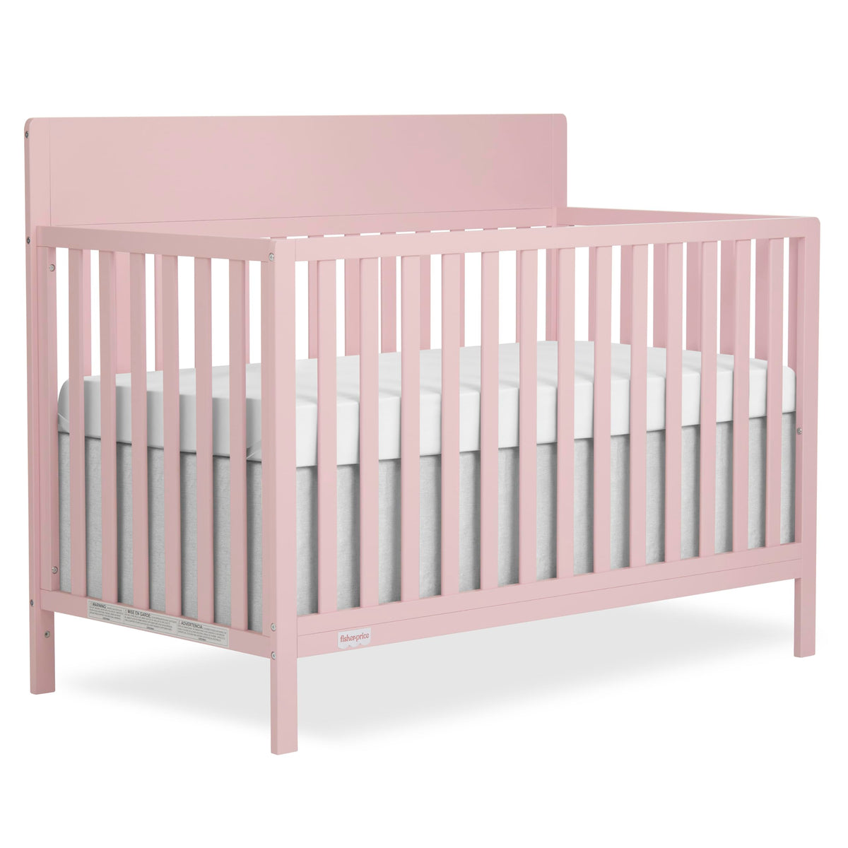 Fisher-Price Meadowbrook 4-in-1 Convertible Full Size Baby Crib, Wooden Nursery Furniture, Converts to Toddler Bed with Guardrail, Daybed & Full-Size Bed, Greenguard Gold & BSA Certified, Pink