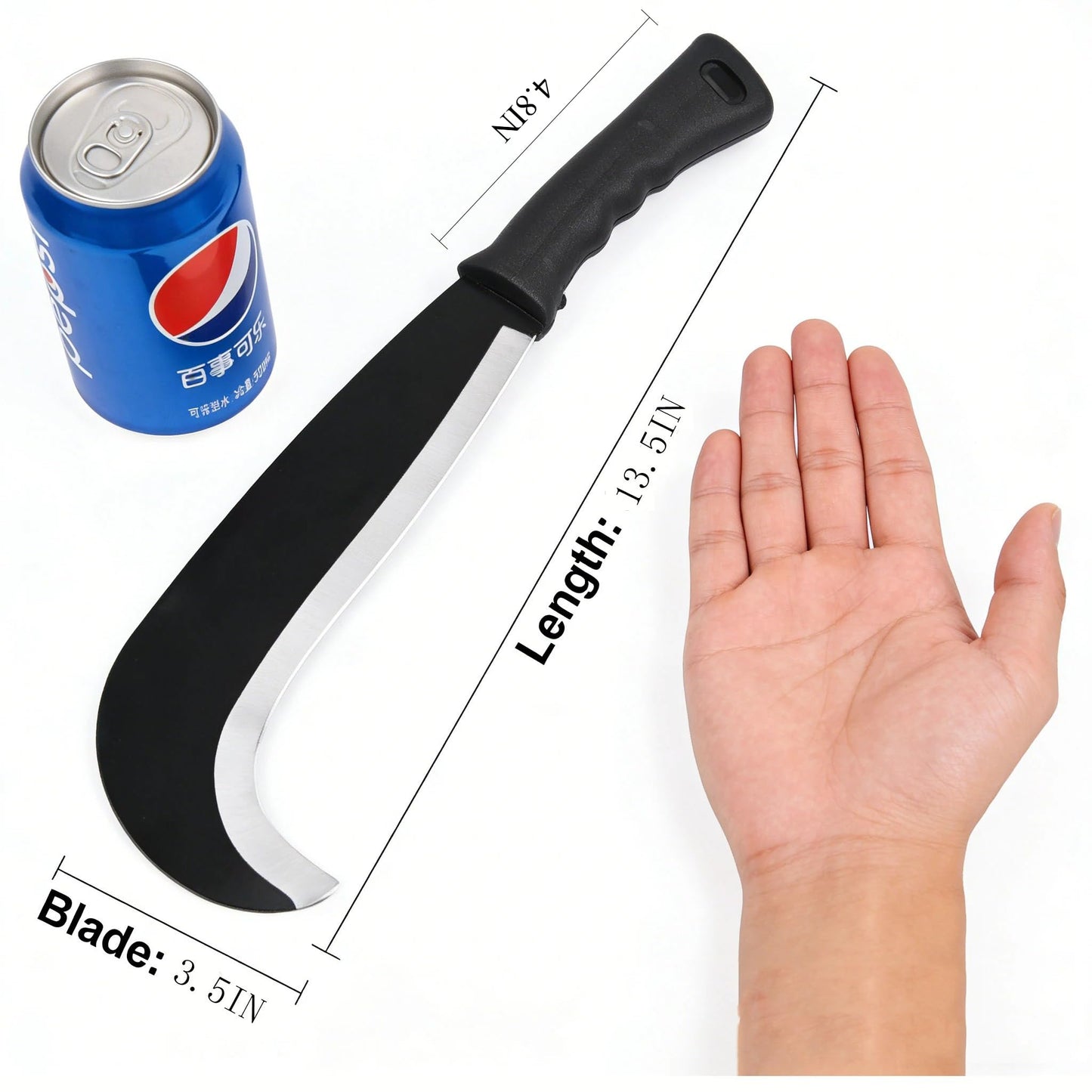 Small Machete Sickle Tool, 13.5-Inch Garden Knife with Curved Blade for Weeding, Vine Cutting, Pruning and Farm Use