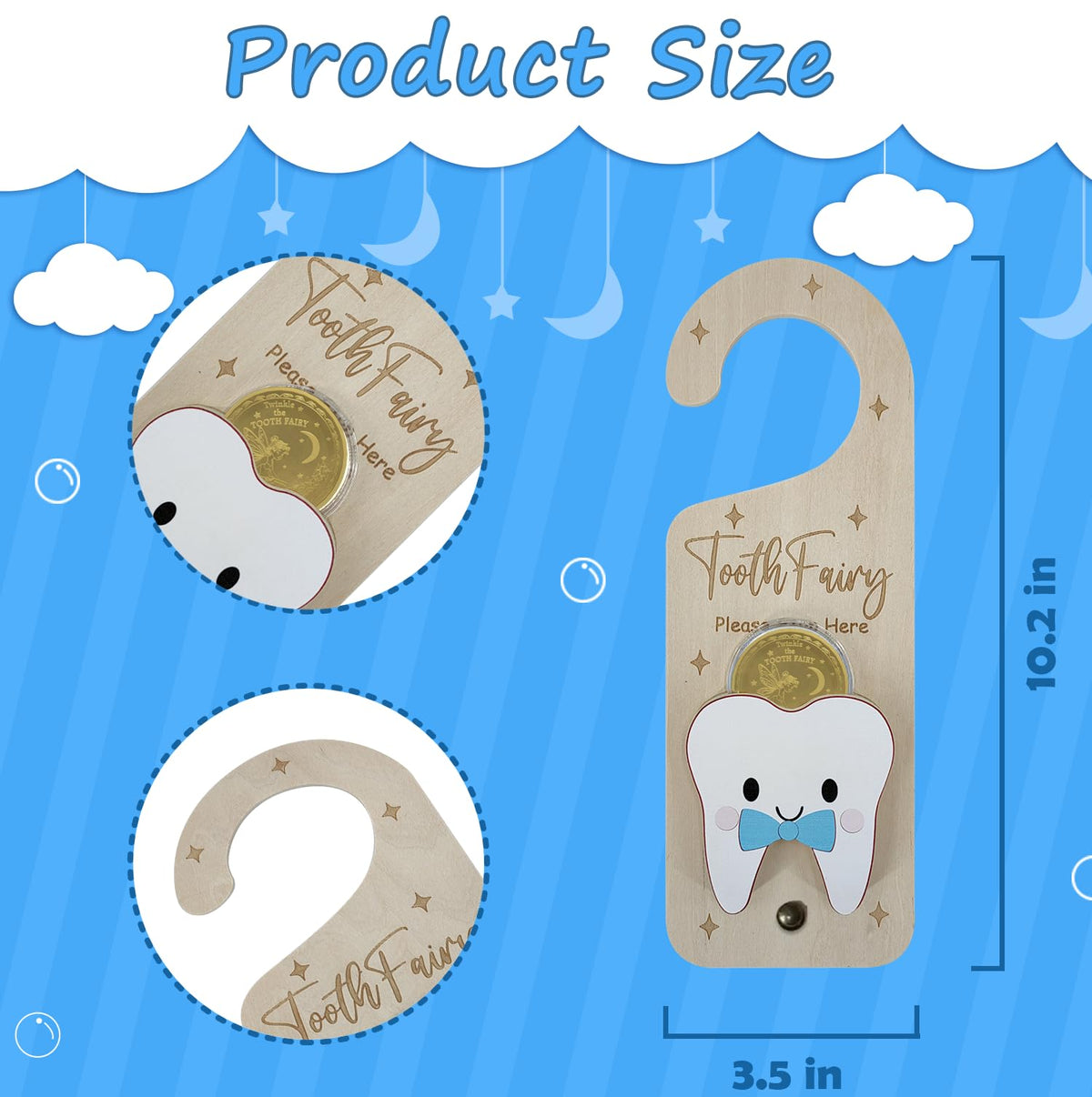 Tooth Fairy Door Hanger, Lost Tooth & Coin Holder Kit for Kids Gifts - Blue