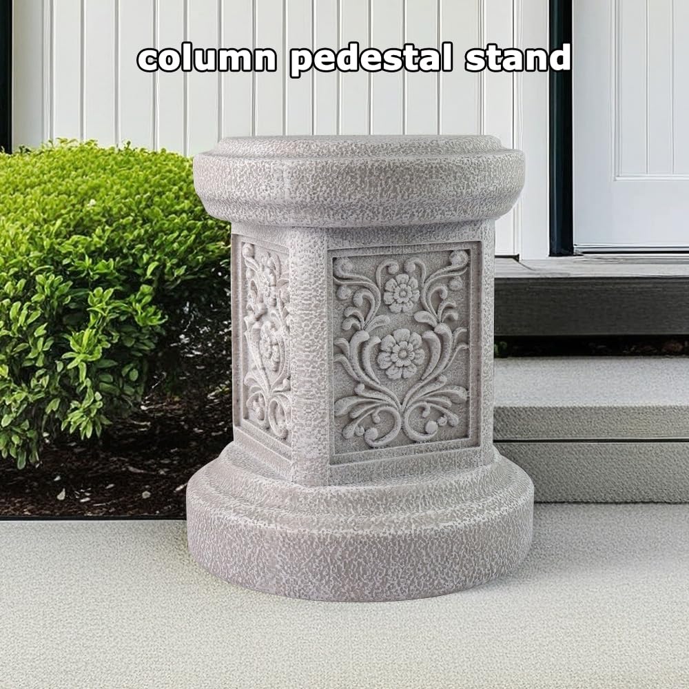 TB TIBAG Classic Statuary Stand Outdoor Pedestal Sculpture Decor Plinth Base Riser, Garden or Home Resin Statuary Pedestal, 12.6" Tall, 7.1 Pounds, (Round)