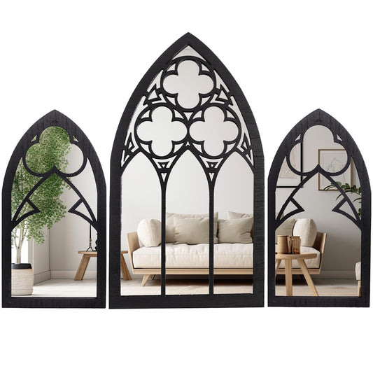 BULICADO Gothic Mirrors Wall Decor - 3 Piece Set 15.8 Inch Gothic Furniture Cathedral Mirrors - Halloween Decor for Bathroom and Kitchen - Goth Accessories for Bedroom - Witchy Gifts for Women