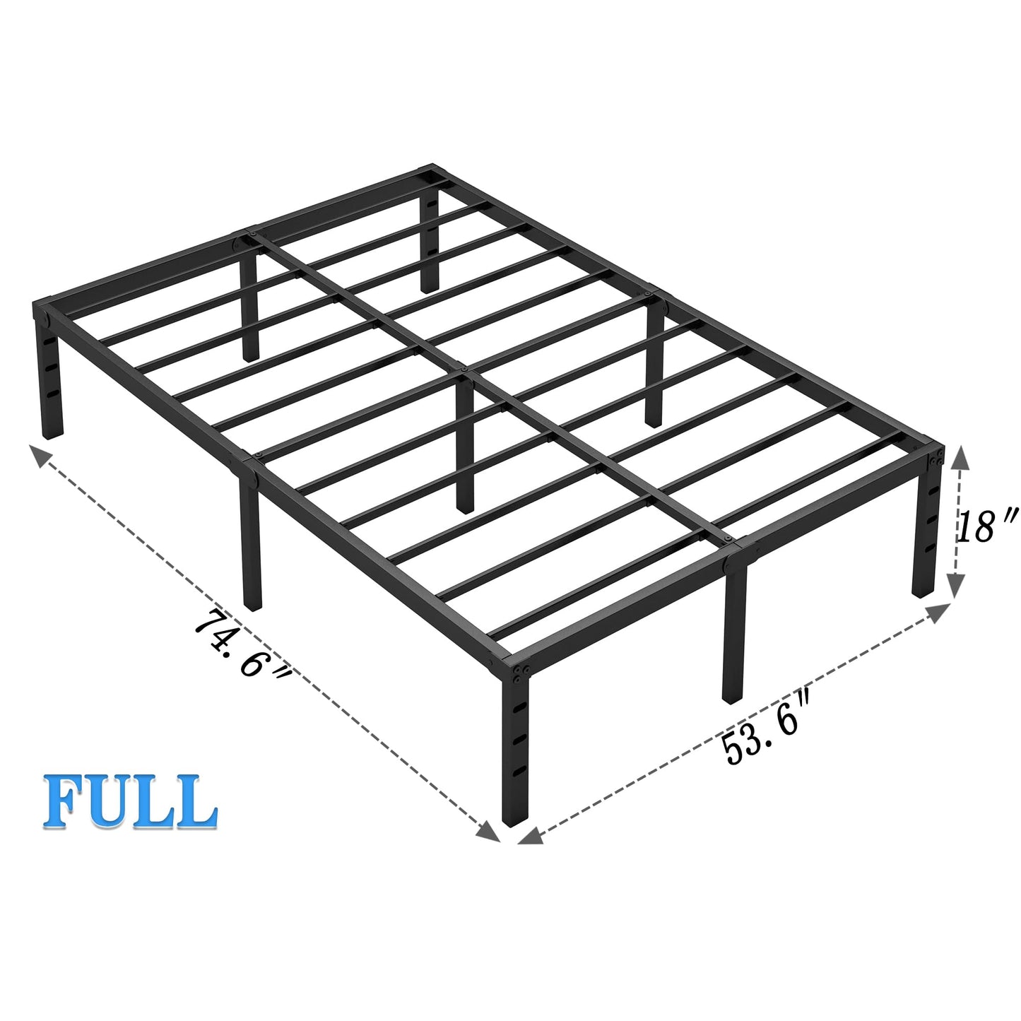 NEW JETO Metal Bed Frame,Full Size Bed Frame with Storage Space,Heavy Duty Sturdy Mattress Foundation,Easy Assembly,No Box Spring Needed, Black,18 Inch,Full