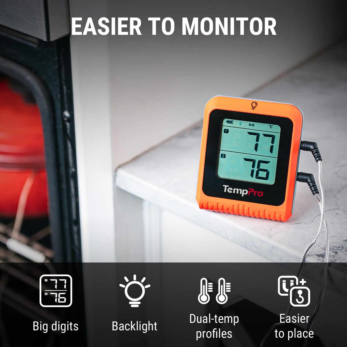 TempPro Wireless Meat Thermometer Digital for Grilling and Smoking, 2 Probes Bluetooth Meat Thermometer for Cooking Turkey Fish Beef, Rechargeable Smoker Accessories for BBQ Oven Gift for Dad