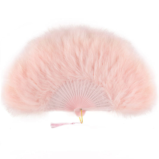 BABEYOND Marabou Feather Fan 20s Vintage Folding Fan Flapper Hand Fan for Costume Dancing Show Tea Party Wedding Decoration (Pink-Pink Rib)