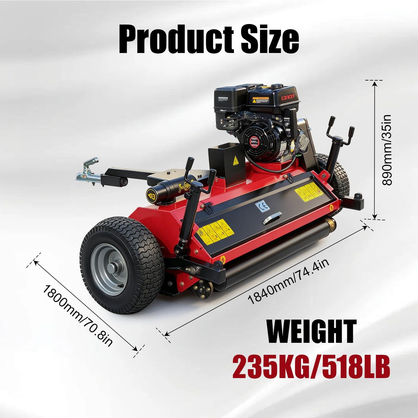 GIYI 47.24" Tow-Behind ATV Offset Flail Mower, 15HP 420cc E-Start Gas Engine Powered, All Terrain Weed Whacker Brush Cutter for Garden, Hillside, Farm, Orchard & Heavy Grass