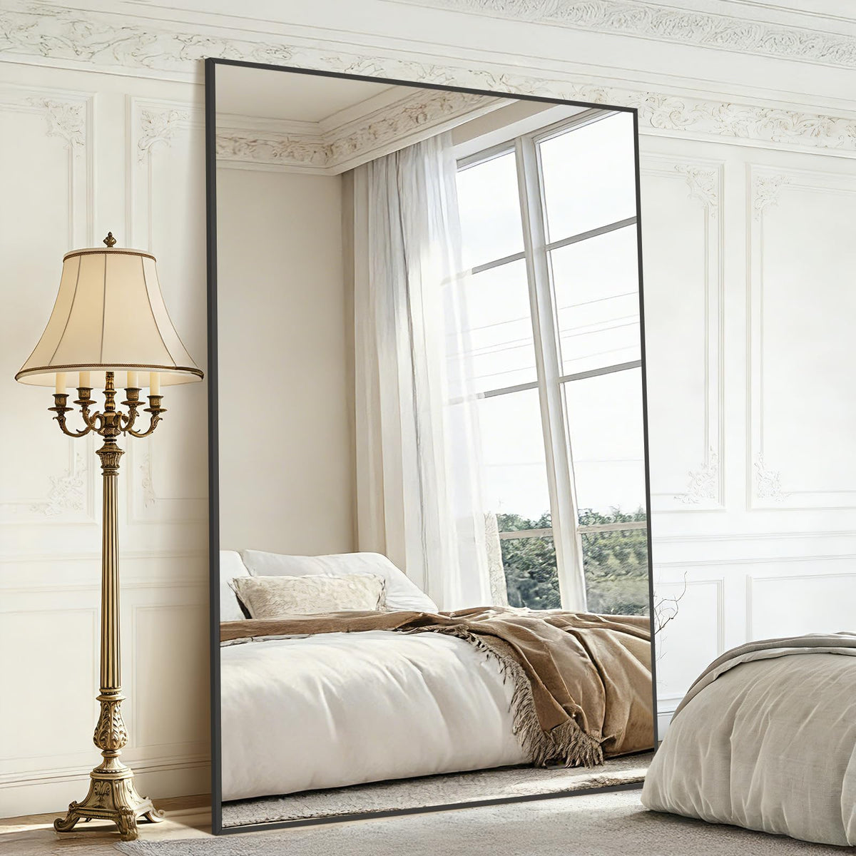Mirrorons 72"x44" Black Full Length Mirror, Large Floor Mirror with Stand