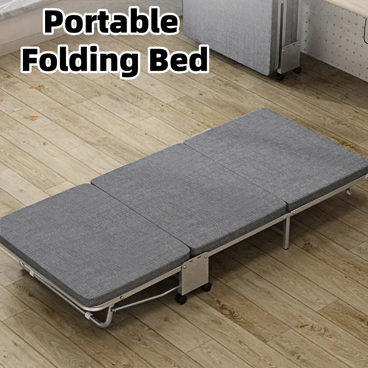 HAQNIWA Portable Folding Bed, Metal Frame, with Wheels for Easy Storage, for Offices, Lounges and Bedrooms