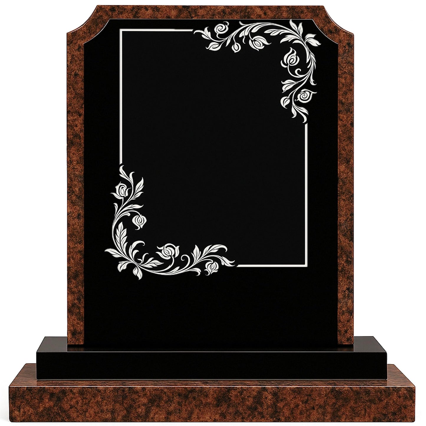 Granite Headstone for Cemetery – Upright Black Memorial Monument with Base – Classic Polished Religious Grave Marker – Custom Engraving, Durable Outdoor Use, 19" Vertical Plaque (Brown)