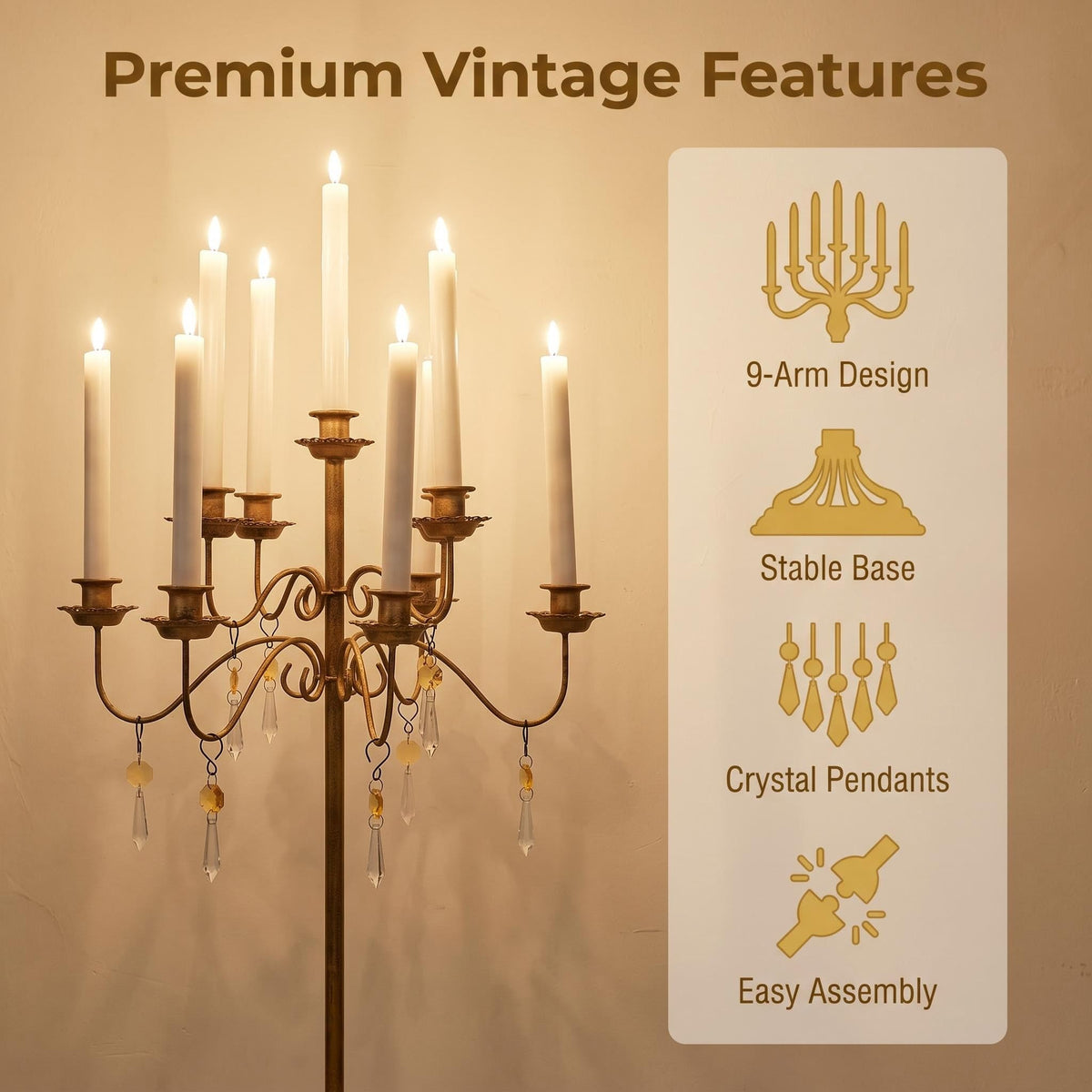 BSTWISH 9-Arm Floor Candelabra, Adjustable Bronze Candle Holder