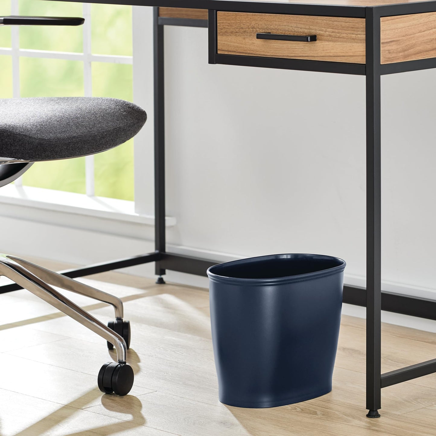 iDesign Slim Plastic Bathroom Trash Can, Navy Blue