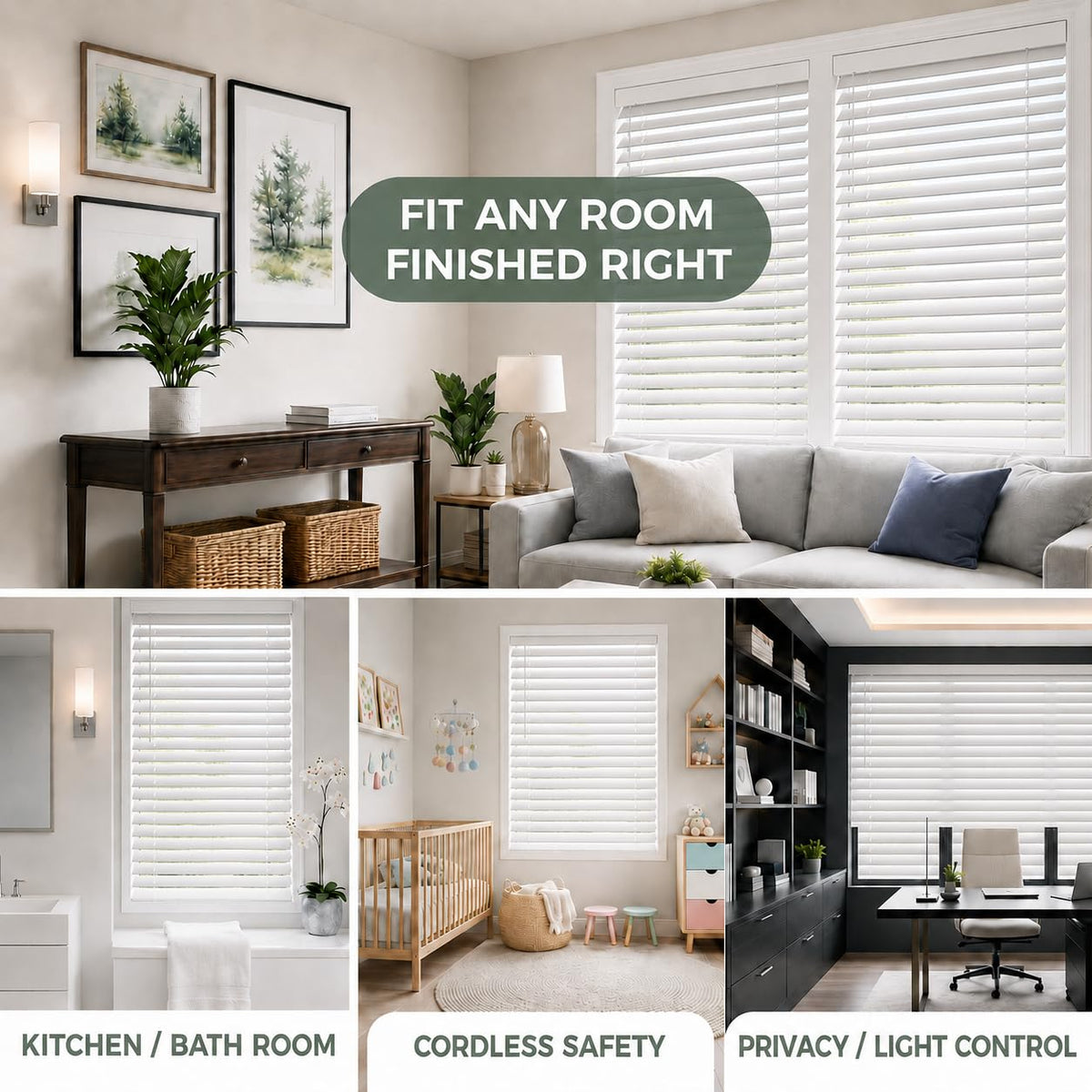 TEDNOVA 2" Cordless Faux Wood Blinds, White, 24"W X 78"H
