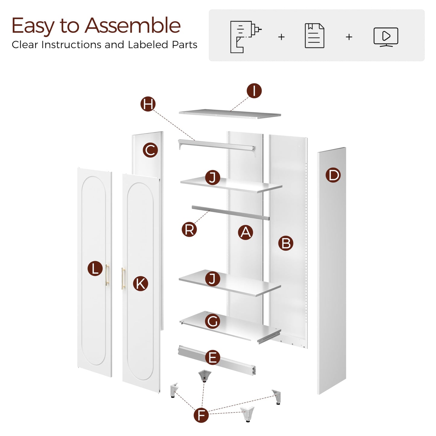 Kubohogar 71" White Wardrobe Closet with 2 Doors, Metal Armoire Wardrobe Cabinet with Hanging Rod and Adjustable Shelves, Clothing Storage Cabinets for Bedroom, Laundry Room, Home Office