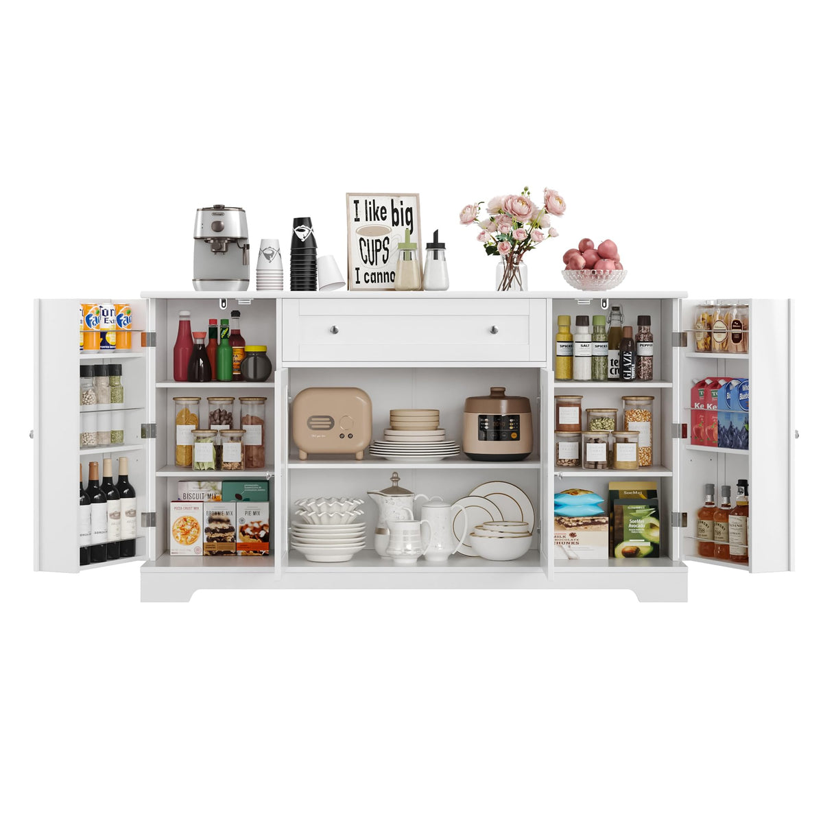 HITHOS 54" W Kitchen Buffet Cabinet with Storage, Coffee Bar Cabinet, White