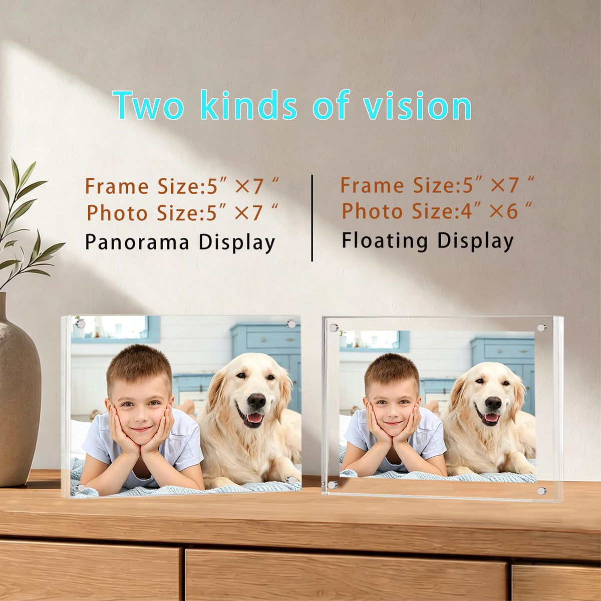 Meetu Acrylic Picture Frame 5x7,Clear Freestanding Double Sided 20mm Thickness Frameless Magnetic Photo Frames Desktop Display with Gift Box Package(5 Pack)