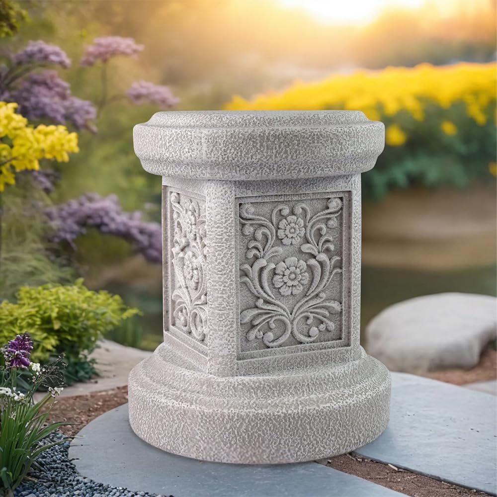 TB TIBAG Classic Statuary Stand Outdoor Pedestal Sculpture Decor Plinth Base Riser, Garden or Home Resin Statuary Pedestal, 12.6" Tall, 7.1 Pounds, (Round)
