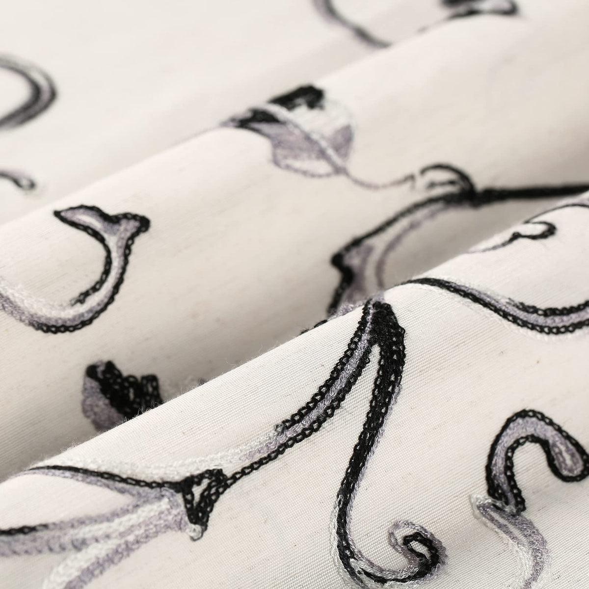 VOGOL Gray Vine Embroidered Curtain Tie-Up Balloon Shade, 42 x 63