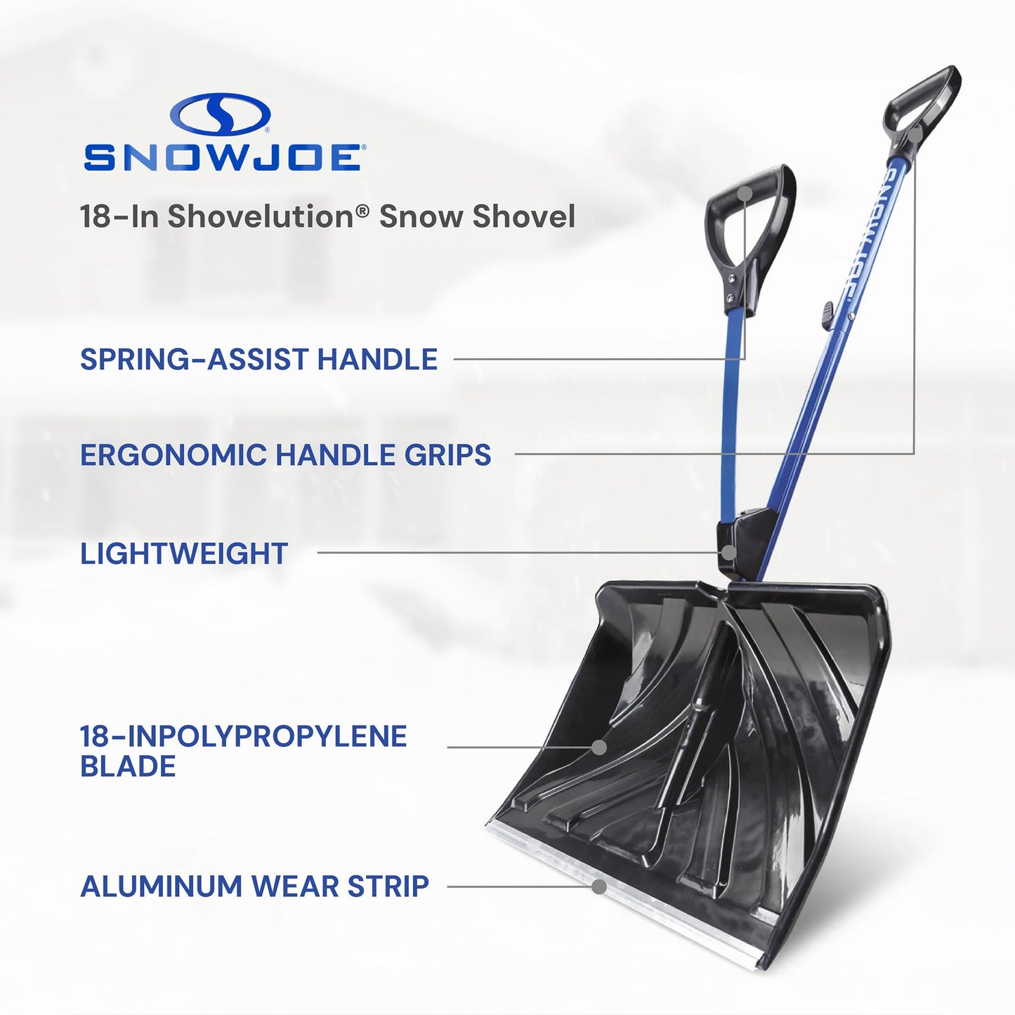 Snow Joe Snow Shovel with 18-Inch Blade and Assist Handle, 3.5 Lbs - Heavy-Duty Lightweight Shoveling Tool for Ice Removal, Shovelution SJ-SHLV01