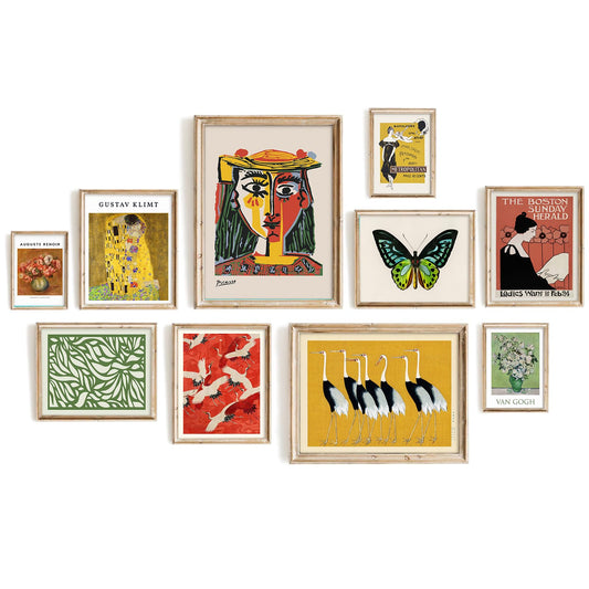 Vodefoad Van Gogh Wall Art Prints, Vintage Eclectic Gallery Wall Art Set of 10, Retro Van Gogh, Picasso, Klimt Abstract Art Painting, Famous Artist Paintings Impressionist Museum Gallery Exhibition for Bedroom Decor- Unframed