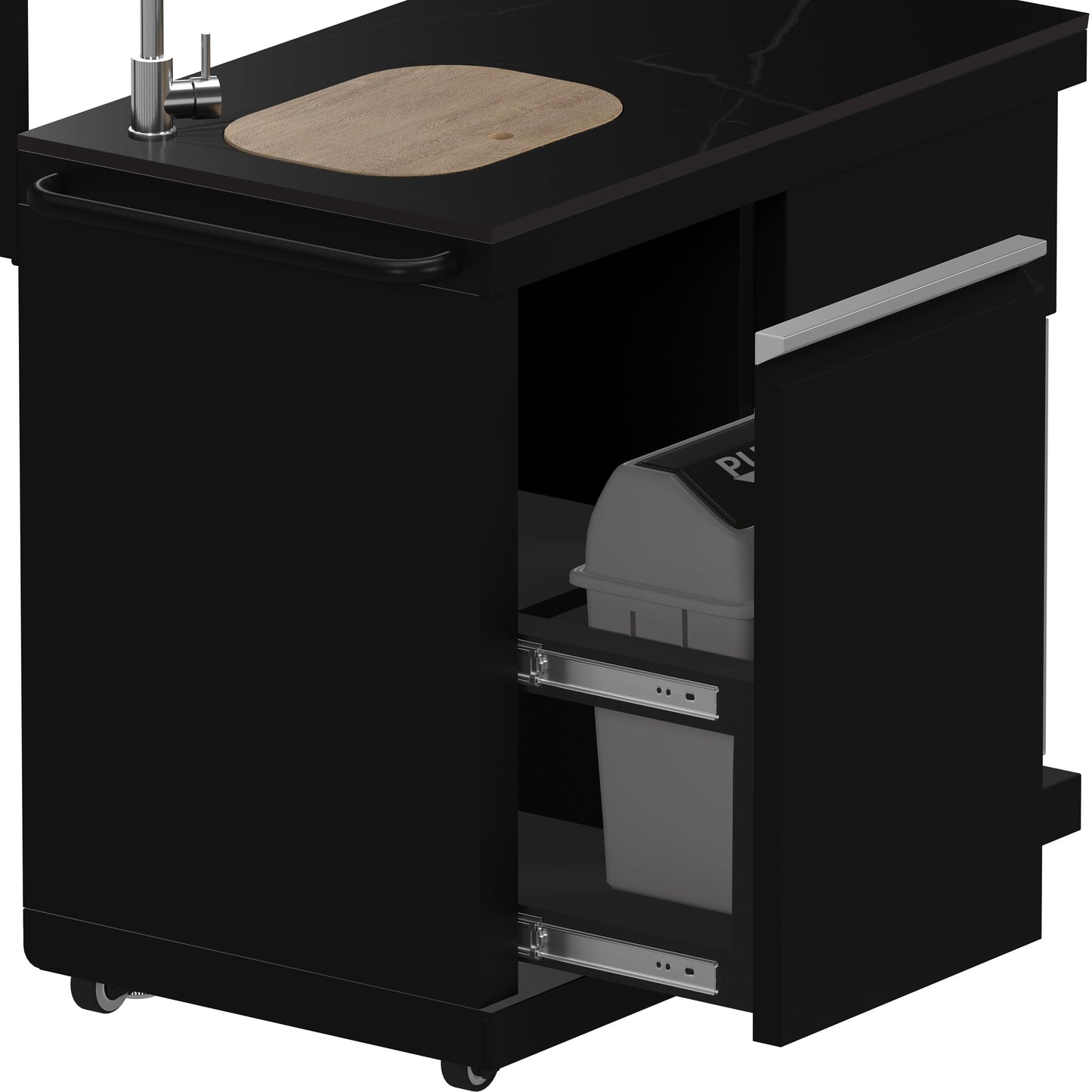 Forno All’Aperto 62,600 BTU Outdoor BBQ Grill Station w/ 3 Stainless Steel Burners, Infrared Burners, Sink Module, Black Sintered Stone Countertops, Rotisserie Kit, Bar & Beverage Center - Black