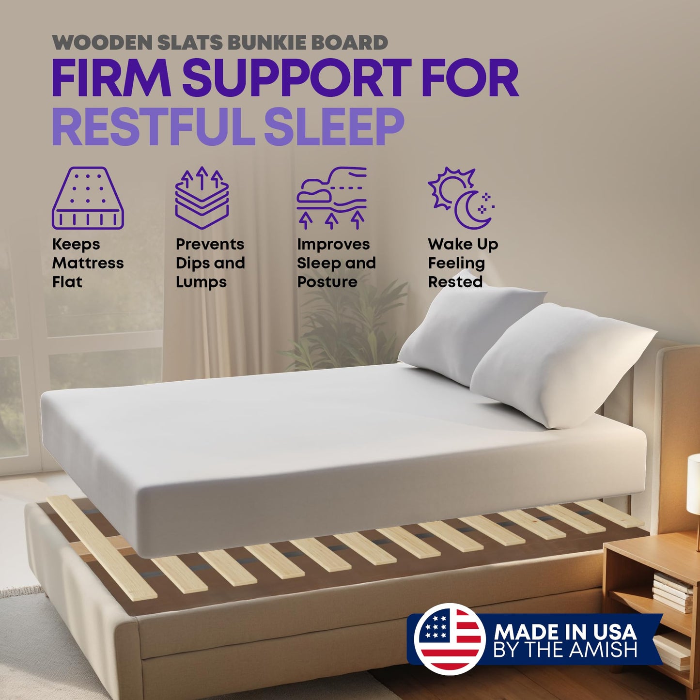 Greaton, Wooden Twin Bed Slats for Support Under Mattress – Replacement Wood Slats for Twin Size Bed Frame – Under Mattress Support Without Extra Height – 3.38 Standard Width