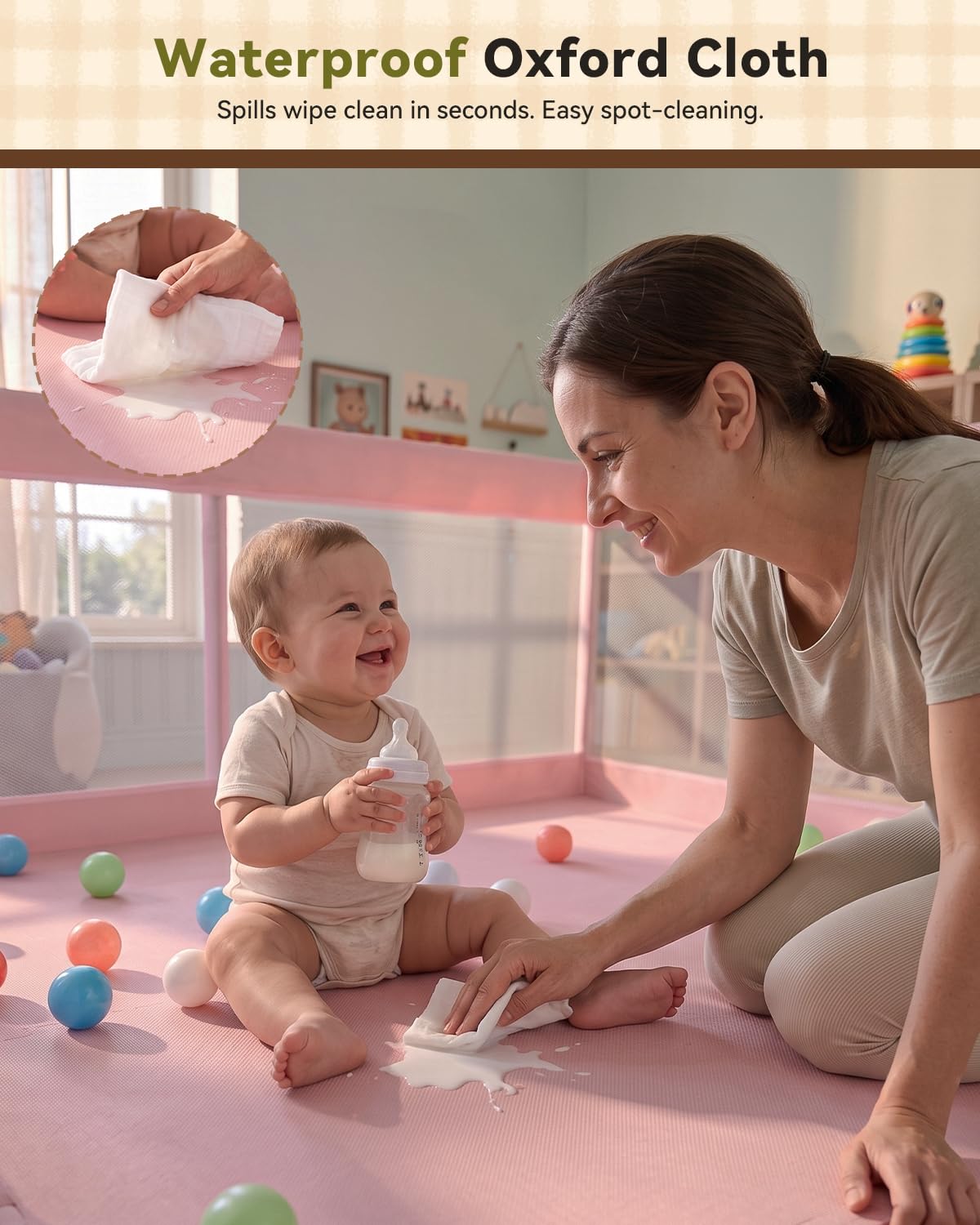 JUNLLY Pink Baby Playpen 71"x59" - Extra Large Play Pen for Babies Toddlers