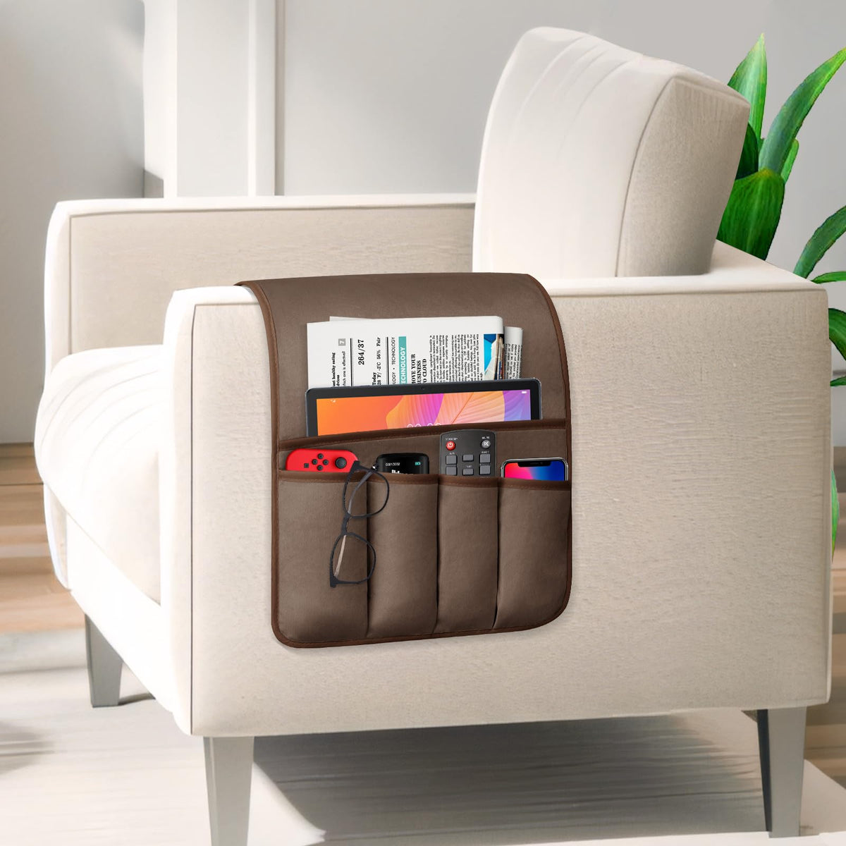 Remote Control Holder for Armchair Caddy, Remote Holder with 5 Pockets