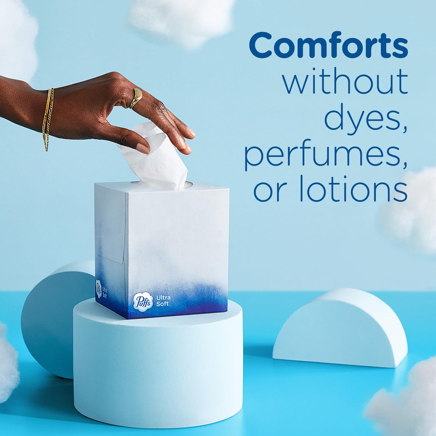 Puffs Facial Tissues Ultra Soft, 4 Family Boxes, 124 Facial Tissues per Box, Allergies and Colds (Packaging May Vary)