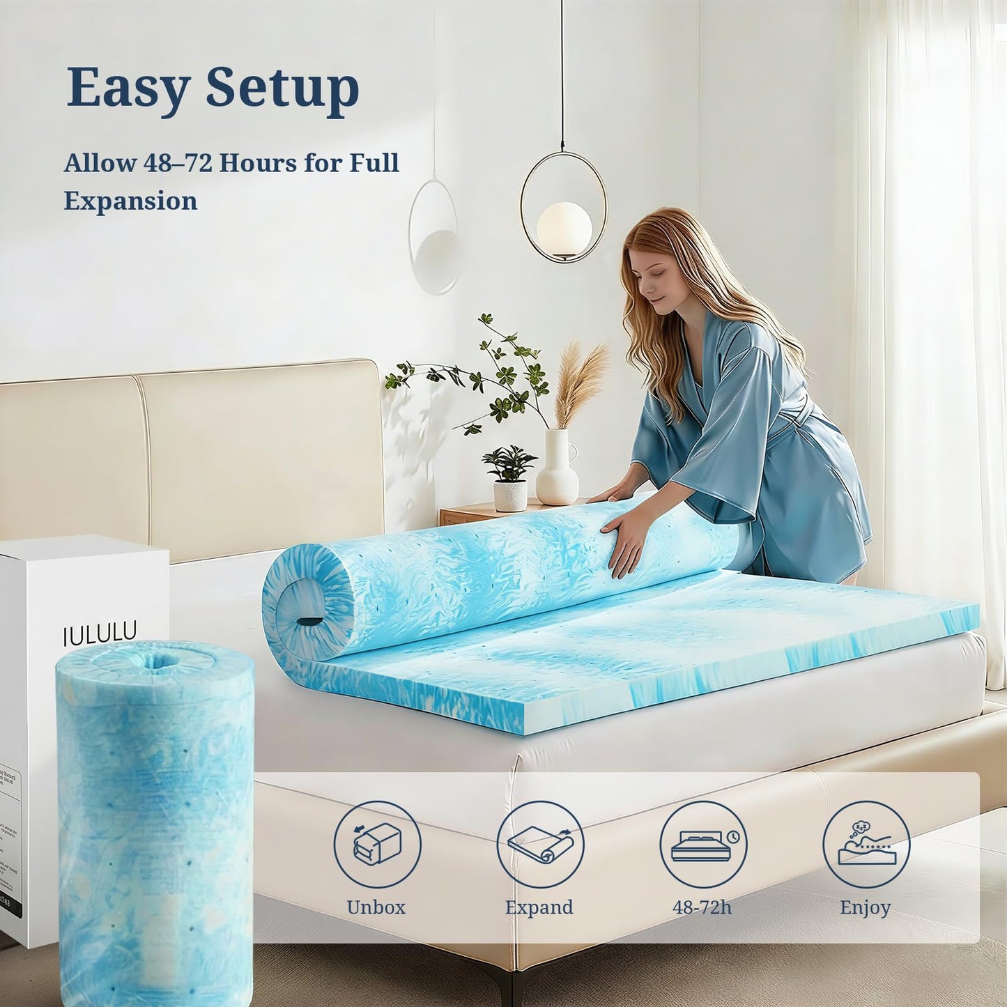 IULULU King Size Mattress Topper, 2 Inch Gel Memory Foam Topper, Light Comfort Upgrade, CertiPUR-US Certified