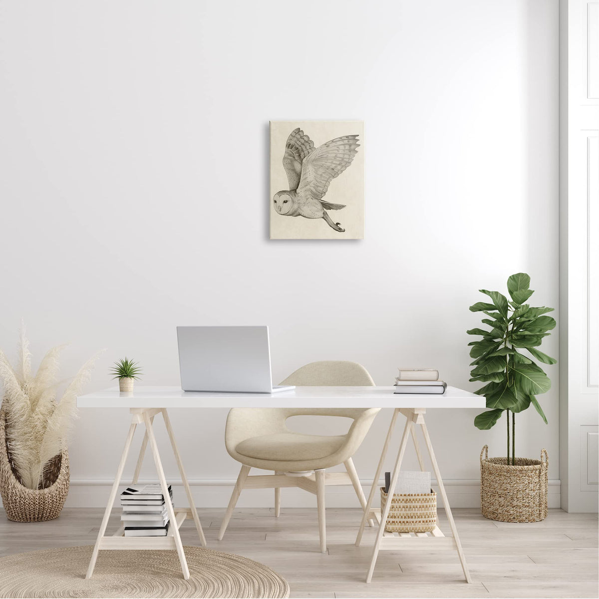 Stupell Industries Flying Barn Owl Monochrome, 16 x 20 Inch Canvas Wall Art