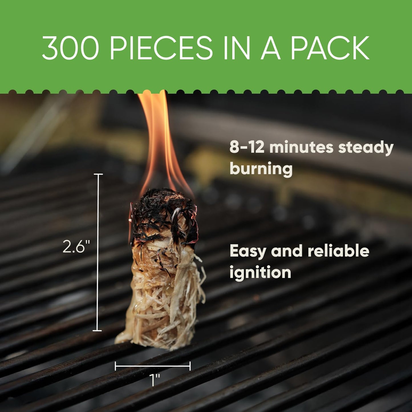 Inflame Fire Starters 300 pcs Fire Starters for Campfires, Grill, BBQ, Fireplace, Woodstove - Charcoal Starter - Waterproof, Weather-Resistant - Natural Wood Fireplace Starters