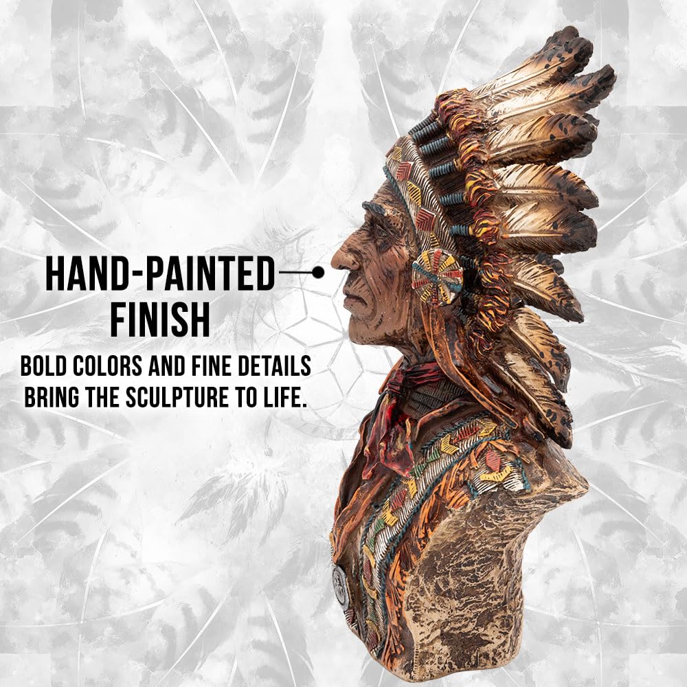 K EXCLUSIVE Indian Head Sculpture | Hand-Painted Polyresin Design | 11" Length