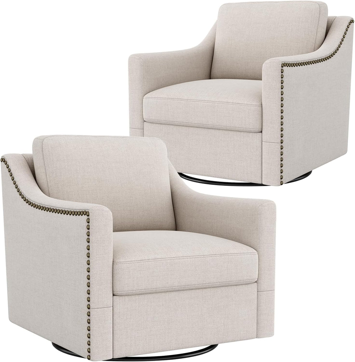 Jantaypor Swivel Accent Chair Set of 2，Armchair，Bronze Nail Decoration Comfy Living Room Chair,Single Sofa Chair，Reading Chairs,for Living Room Bedroom Reading Apartment (Cream, 2 Cream)