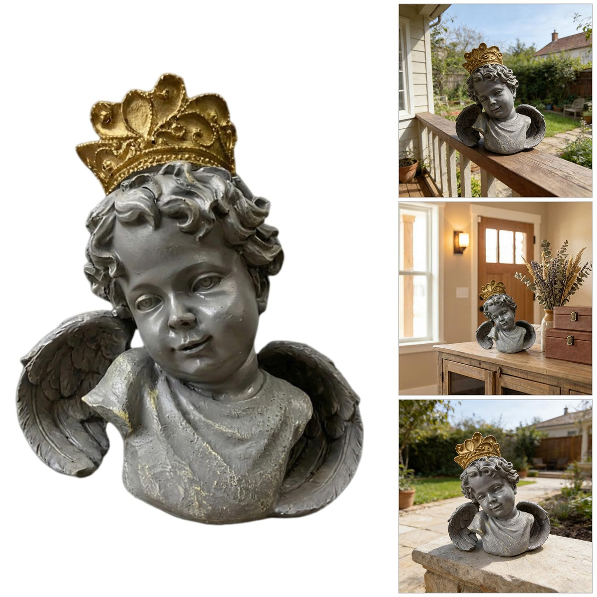 Sisyeuo Decorative Resin Head Statue Figurine with Intricate Crowns Suitable for Garden and Interiors Elegant Spaces Resin Bust Statue