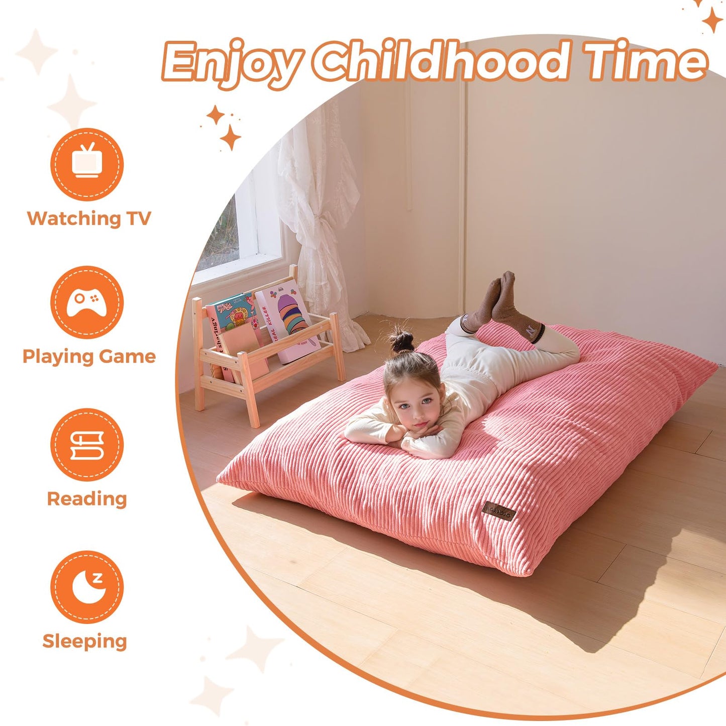 MAXYOYO 3 in 1 Kids Bean Bag Chair Couch, Convertible Chair Folds from Bean Bag to Lounger, Child Floor Sofa for Gaming, Reading, Floor Mattress with High-Density Foam Filling