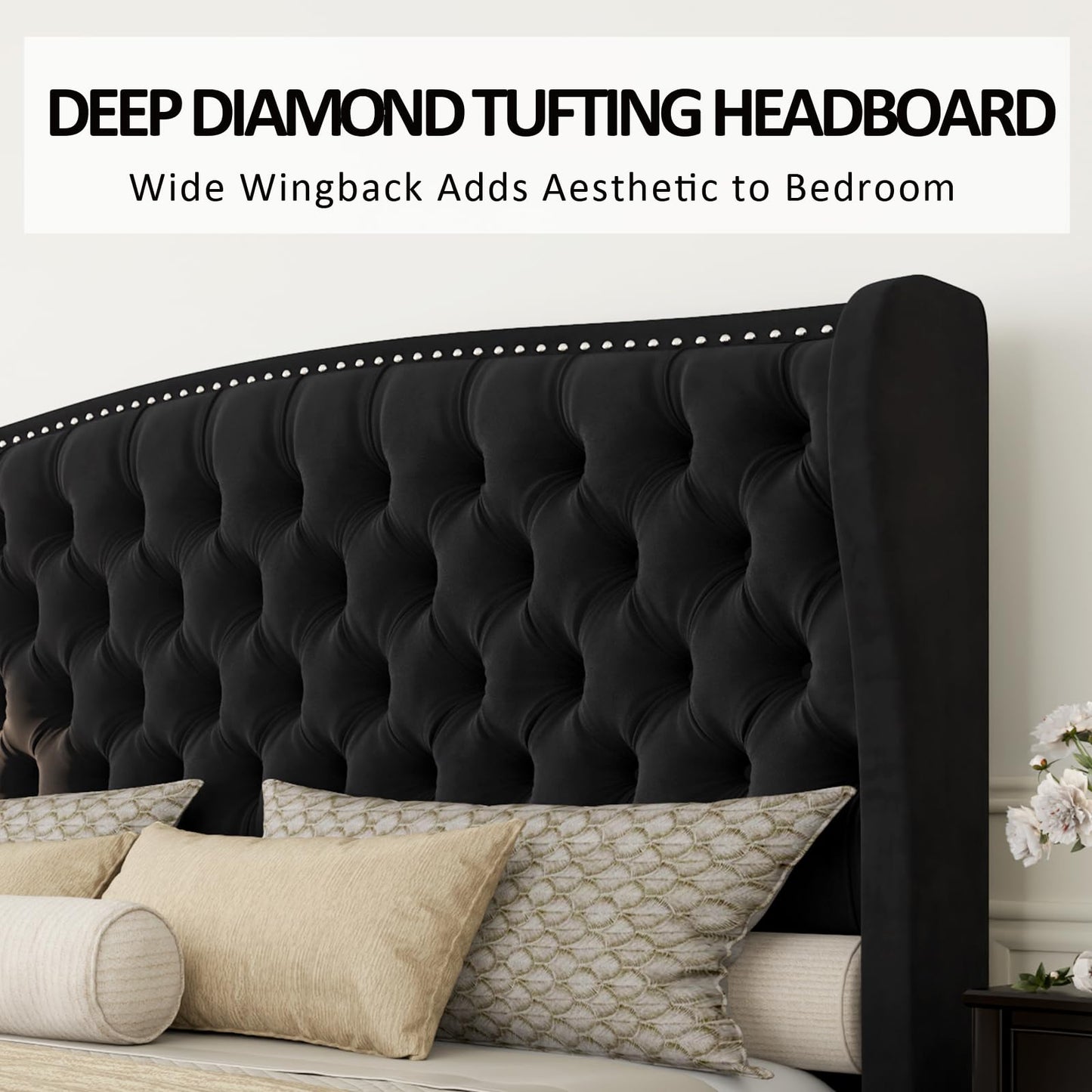 AMERLIFE California King Platform Bed Frame with Upholstered Headboard