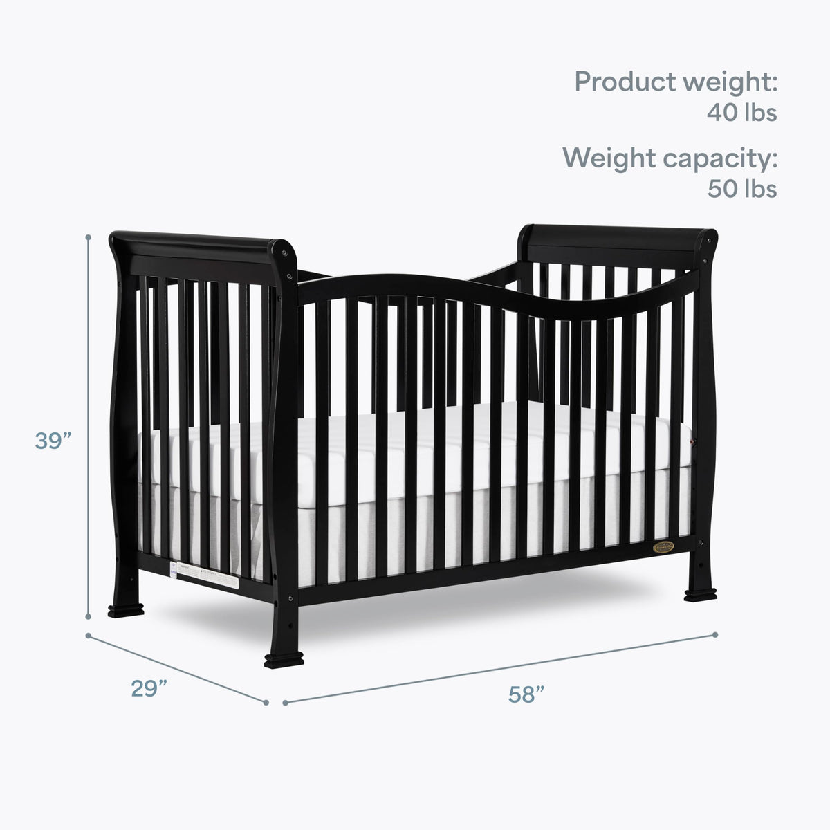 Dream On Me Violet 7-in-1 Crib to Full Size Bed, GREENGUARD Gold, Black