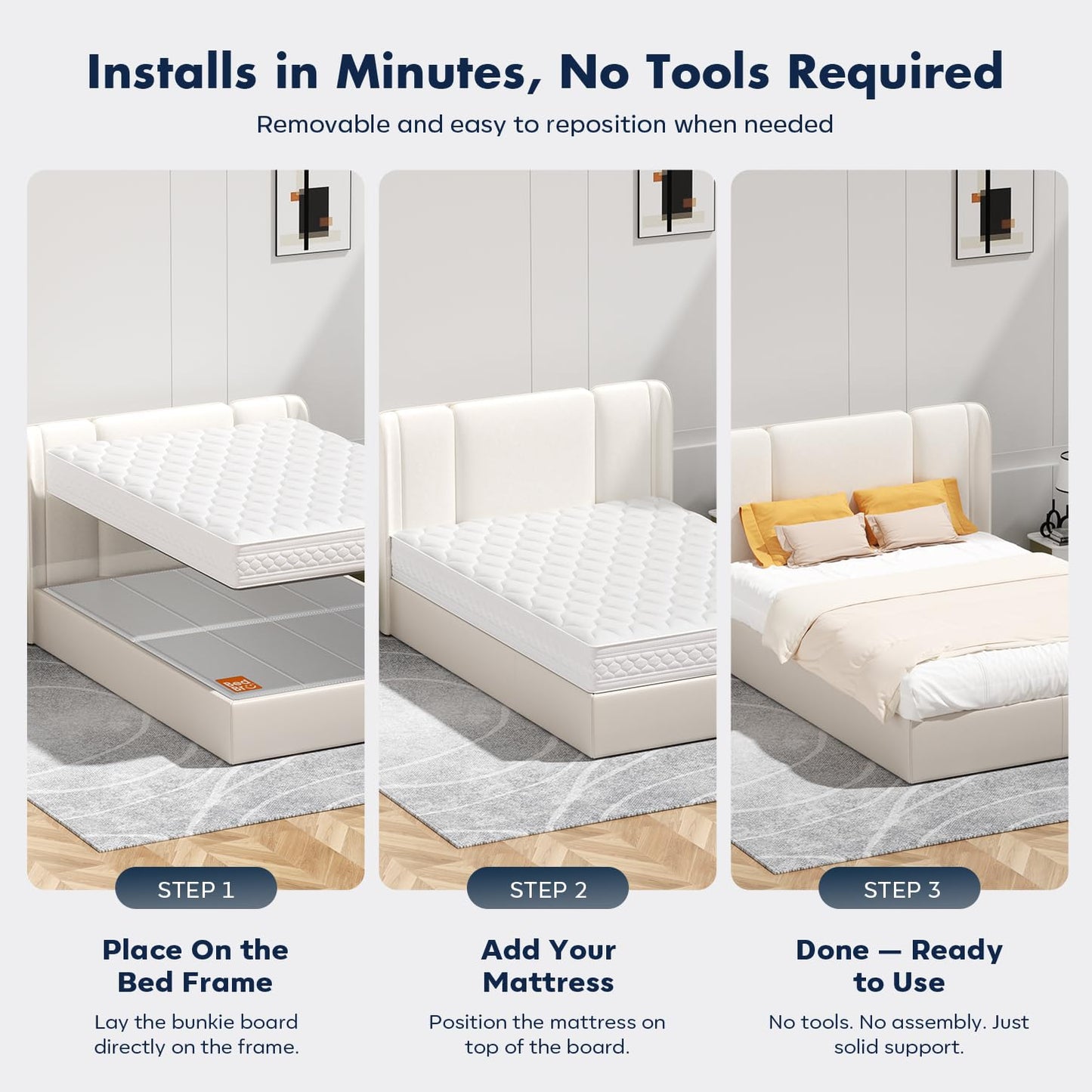 BedBro Bunkie Board Full 10mm (54" x 75") – Gray Under Mattress Support, Anti-Sag & Noise-Free, Breathable Low Profile Bed Board for Metal Frame, Slatted Beds& Platform