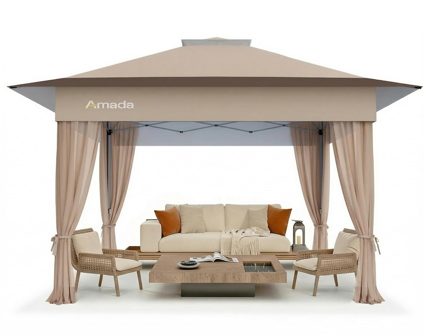 Amada 13x13 Pop Up Outdoor Gazebos on Clearance for Backyard & Patio Furniture with Wheeled STO-N-Go Cover Bag, Carpa Pop Up Tent with Shelter Mosquito for Patio, Lawn, Garden(13×13ft, Khaki)