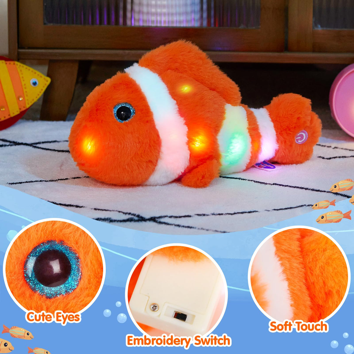 Glow Guards 12" Glowing Goldfish Plush Light Up Stuffed Animals Soft Pillow