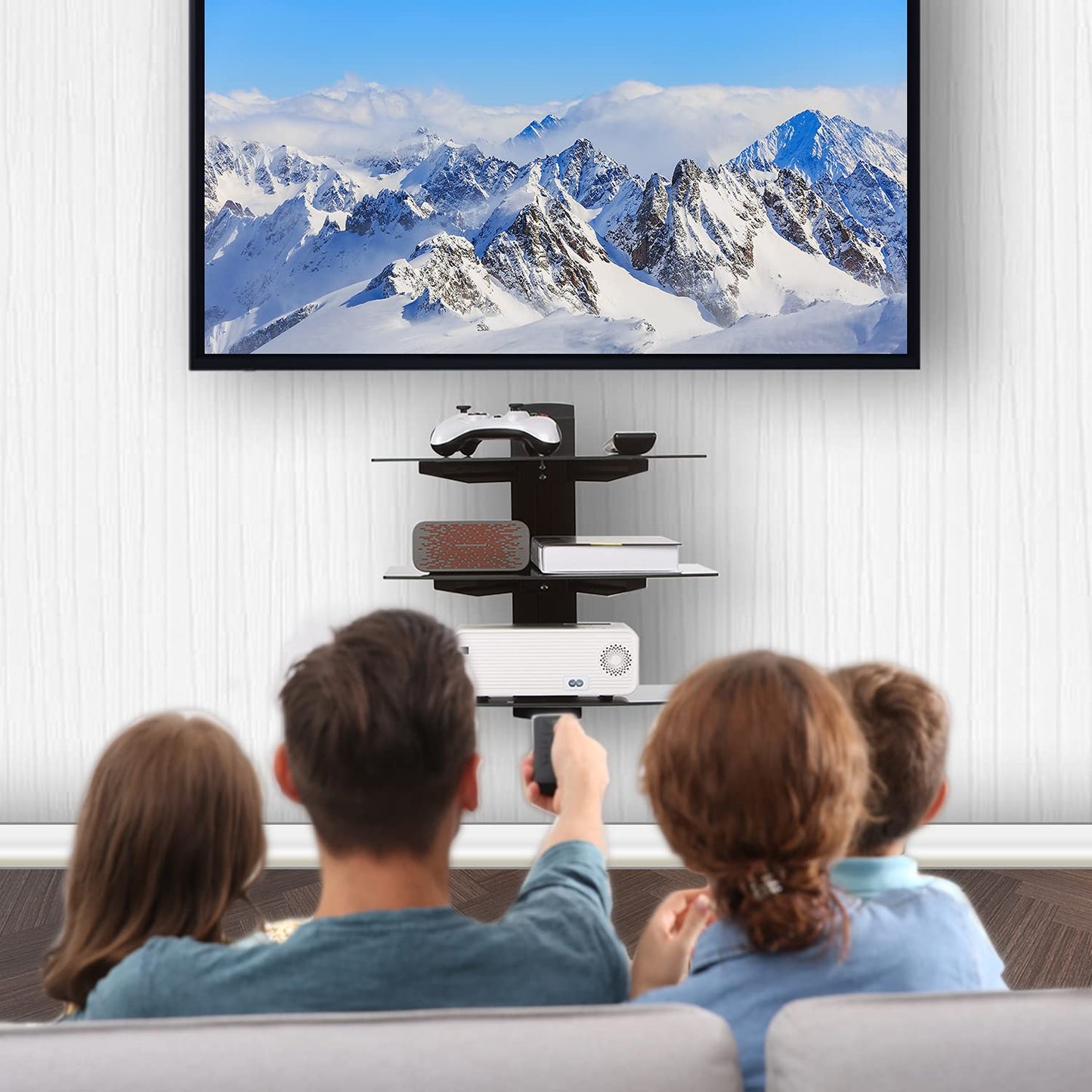 WALI 3 Tier Glass Floating TV Wall Shelf for Projector, DVD Players