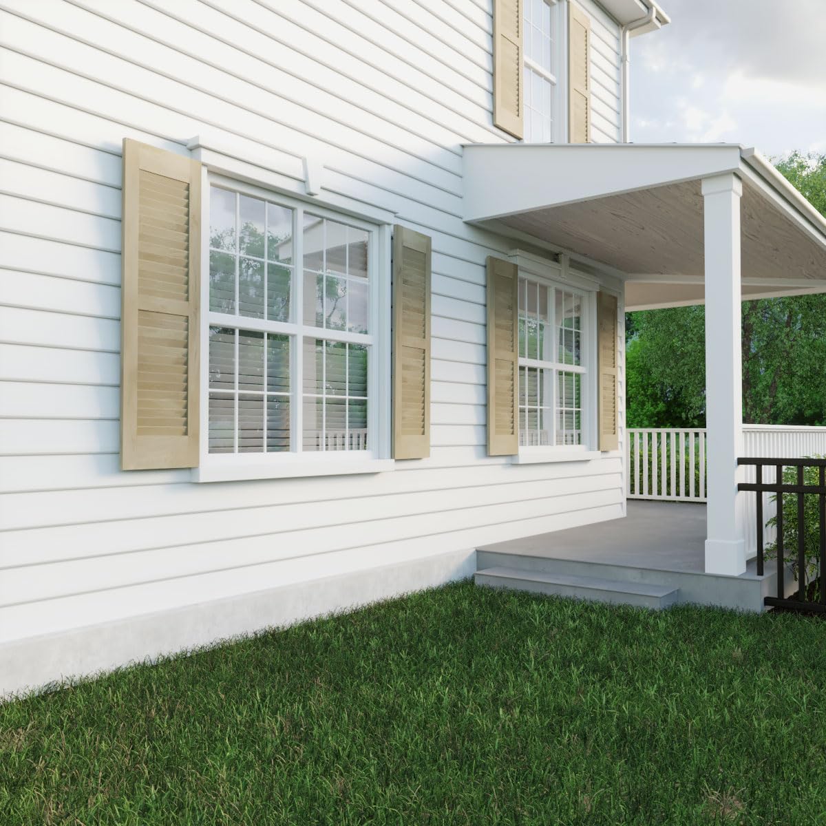 12"W x 35"H Americraft Two Equal Louver Exterior Real Wood Shutters (Per Pair), Unfinished