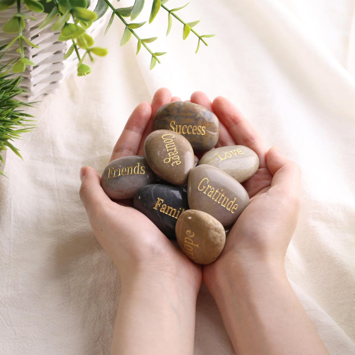 BIGOTTERS Engraved Inspirational Stones, 10 Different Words Encouragement
