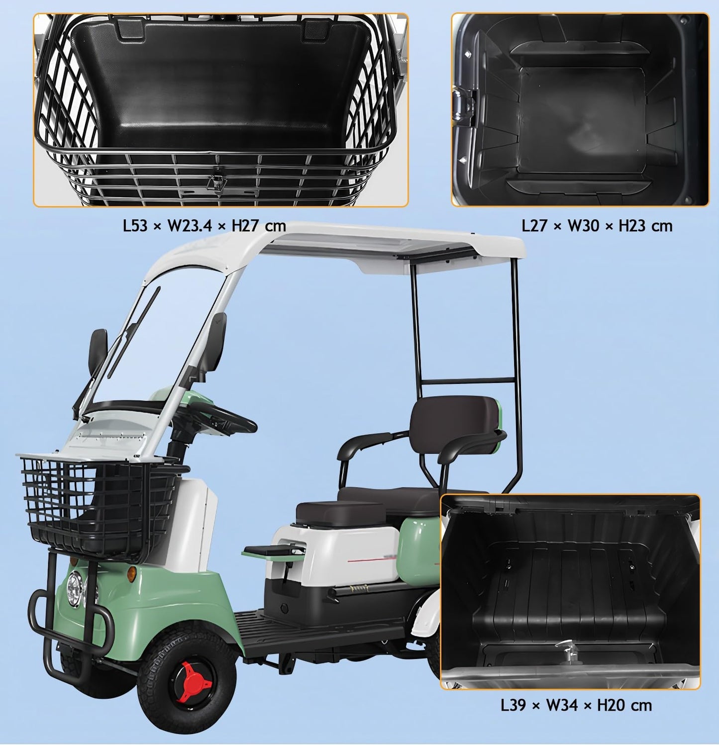 HAOWEIH Electric Golf Cart for Adults, 13 MPH, 440 LBS Capacity, Electric Golf Cart with Independent Suspension for Golf, for Golf, Neighborhood, Camping & Resorts(Lithium battery-650W+60V30AH)