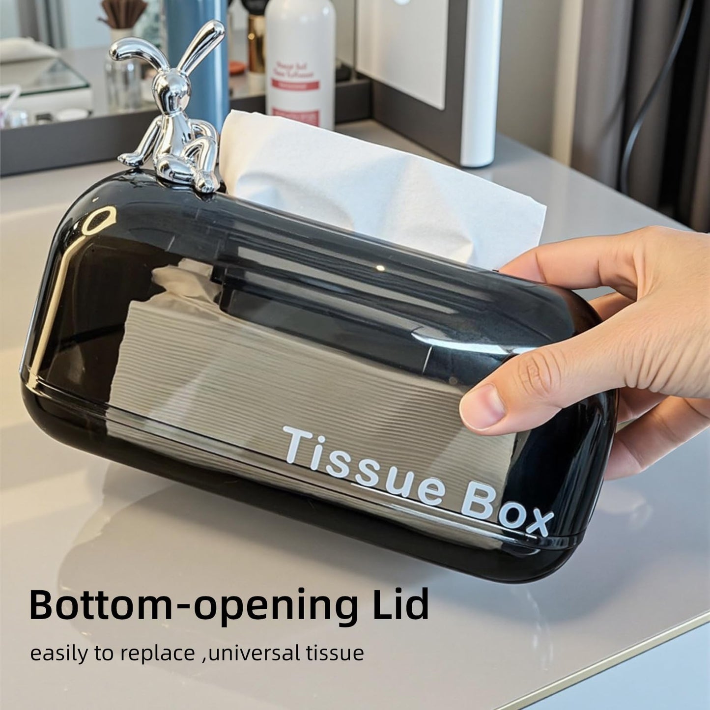 JoyfulSight Tissue Box Cover,Automatic Sinking Tissue Box Holder,Napkin Holder Home Decor for Tabletop Night Stands Bathroom Office,7.87 * 5.31 * 4.13inch (Black)